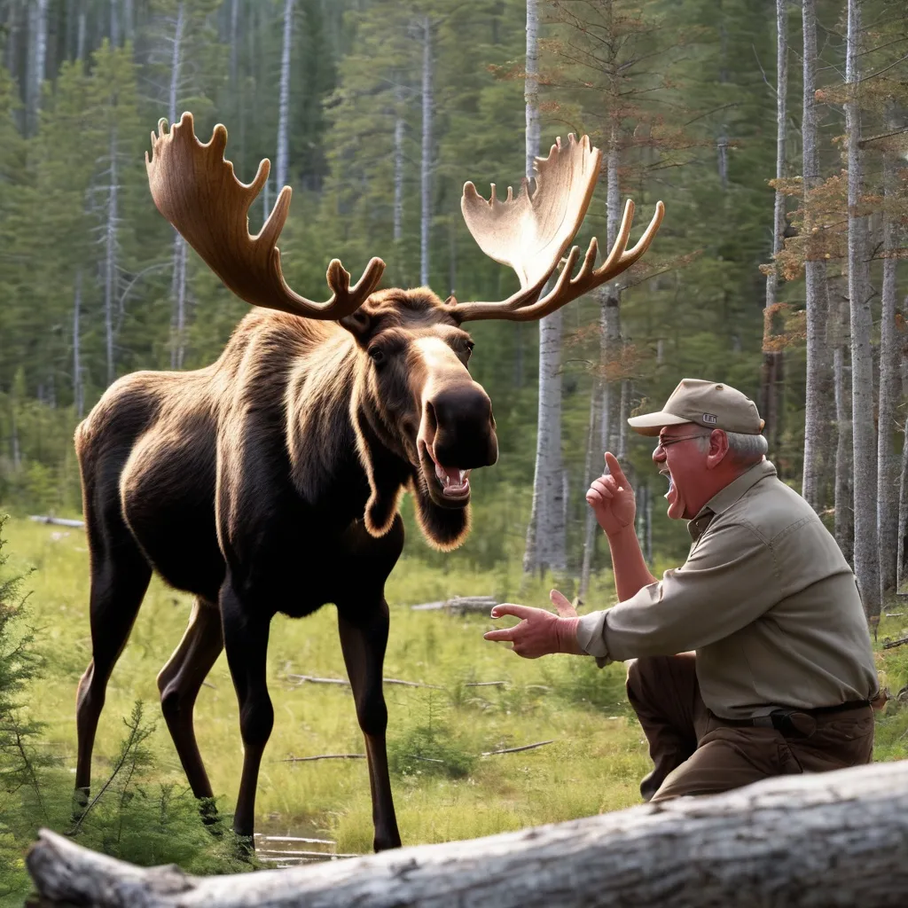 Prompt: Carl tells a moose a joke and the moose laughs 