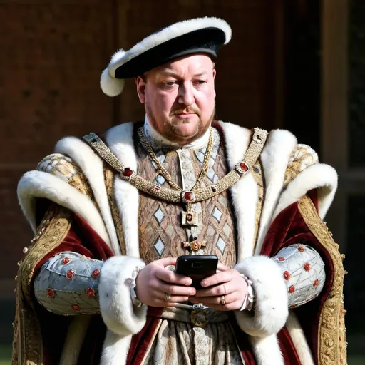 Prompt: Henry VIII checking his phone 