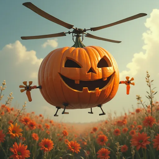 Prompt: A cross between a pumpkin and a helicopter 