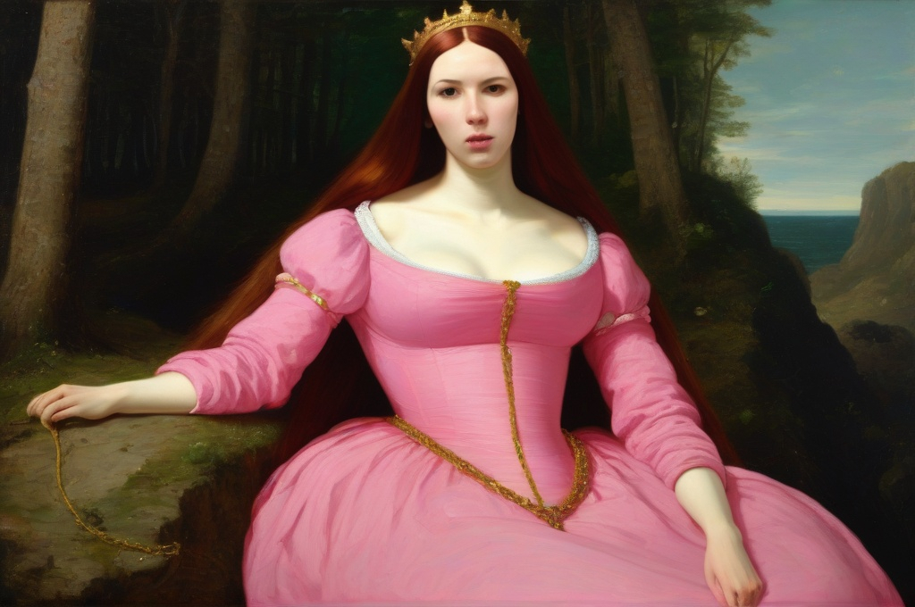 Prompt: Princess Bubblegum from Adventure Time as painted by Gustave Courbet, oil on canvas, 1872