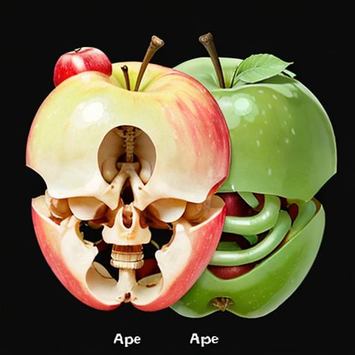 Prompt: Scientific diagram of the organs and bones  of an apple 