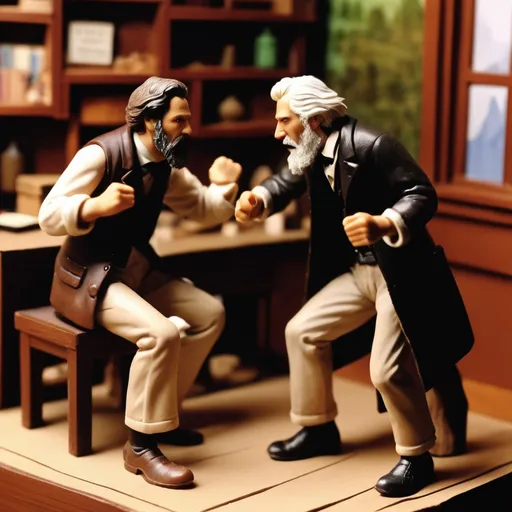 Prompt: Herman Melville versus Walt Whitman barroom fistfight diorama 