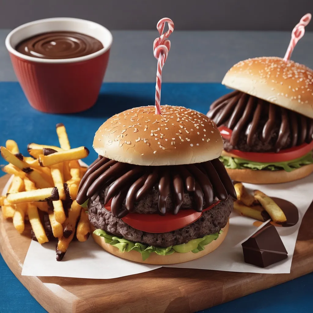 Prompt: Happy homeburgers with chocolate fries 