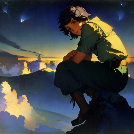 Prompt: Philomo Bhashkirinin in the style of Maxfield Parrish, 1934