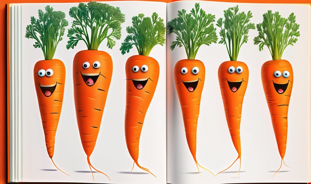 Prompt: Medical school textbook illustration of hilarious carrots with tiny hats