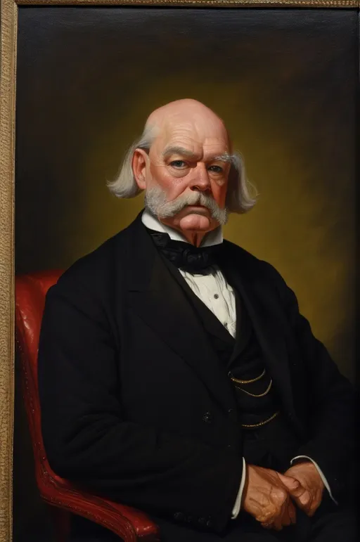 Prompt: Heroic portrait of the inventor of the speculum: Sir Charles Adrian Plumbot-Crabfinger, oil on canvas, 1860