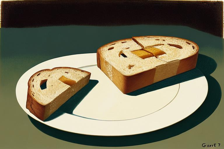 Prompt: A half-eaten piece of toast, 1932, painted by Grant Wood