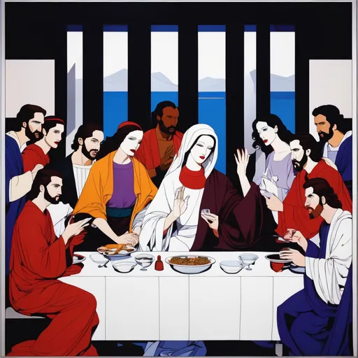 Prompt: The Last Supper painted by Patrick Nagel 
