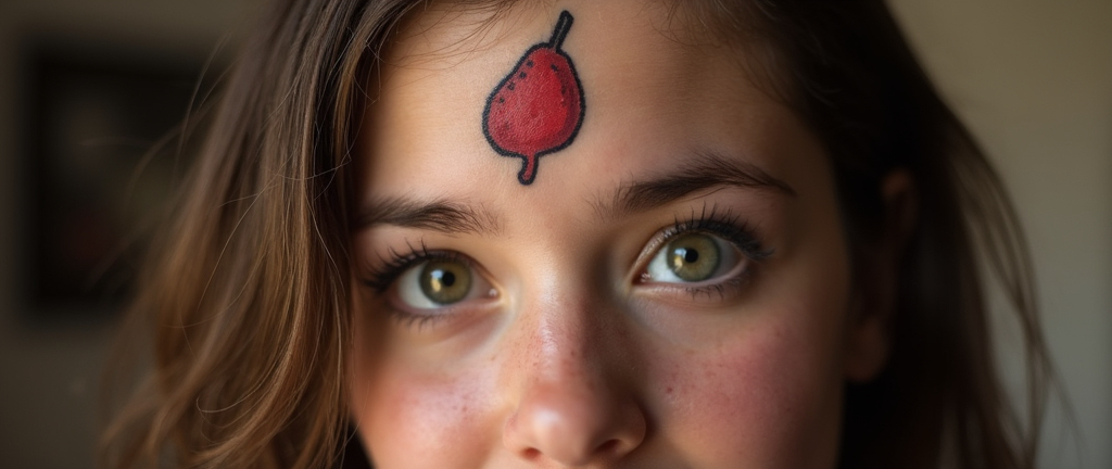 Prompt: Marcelline s'est fait tatouer un pet sur le front