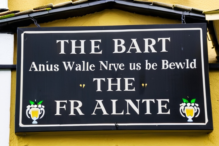 Prompt: Sign outside The Black Bat pub in Wolk-on-Hyre, England 