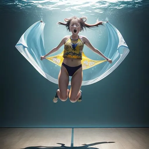 Prompt: professional product photo of a screaming pika, tankini, floating suspended midair, intricate fabric details, fashion product catalog image, behance hd, studio lighting, front view, square image
