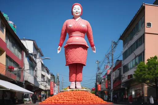 Prompt: 50-foot tall kimchi lady 