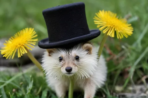 Prompt: clams and dandelions in top hats 