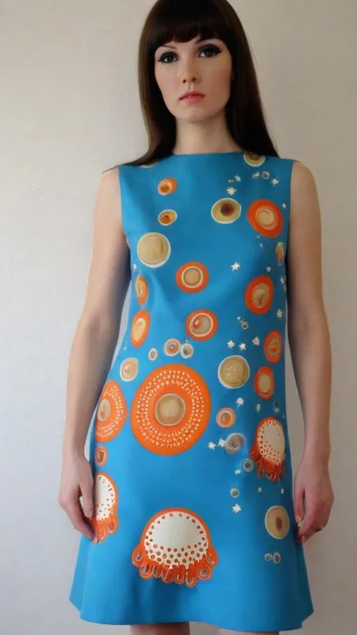 Prompt: Fancy fashionable 1968 mod dress with stars and jellyfish 