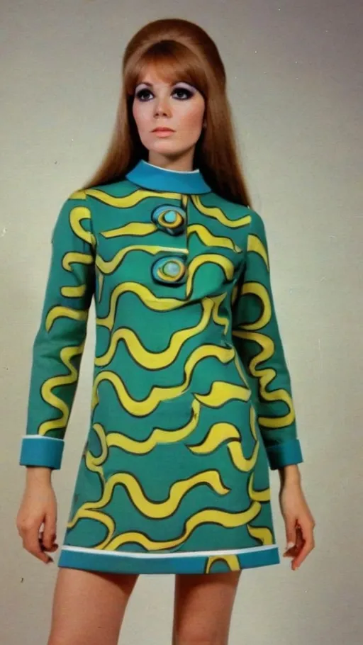 Prompt: Fancy fashionable 1968 mod dress with eels