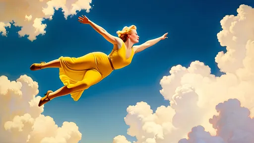 Prompt: Helen Gint falling from the sky, in the style of Maxfield Parrish, 1934