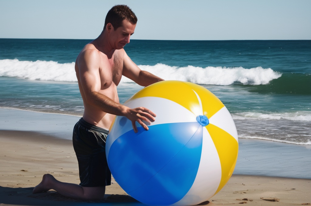 Prompt: Guy sticking his dilk in a beach ball 