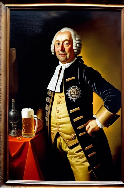 Prompt: Heroic portrait of the inventor of beer, Johann Beer, oil on canvas, 1740