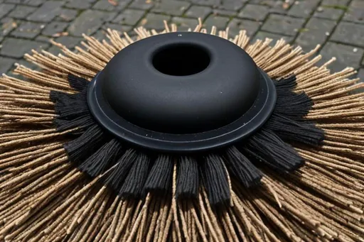 Prompt: Cason of upturned black brooms
