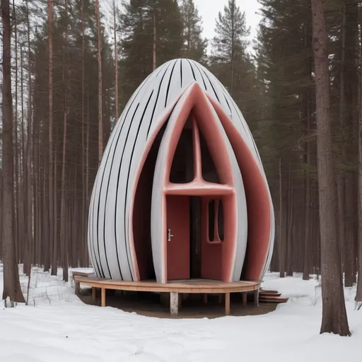 Prompt: Cabin in the woods made entirely of penises 