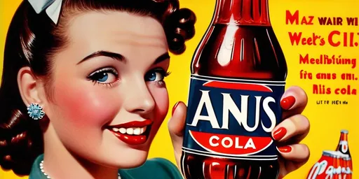 Prompt: ‘40s glossy magazine ad for Anus Cola