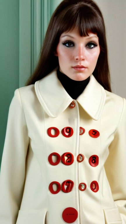 Prompt: Fancy fashionable 1968 mod jacket decorated with pretend numbers 