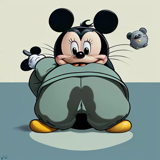 Prompt: Mickey Mouse emerging from Totoro’s bumhole 