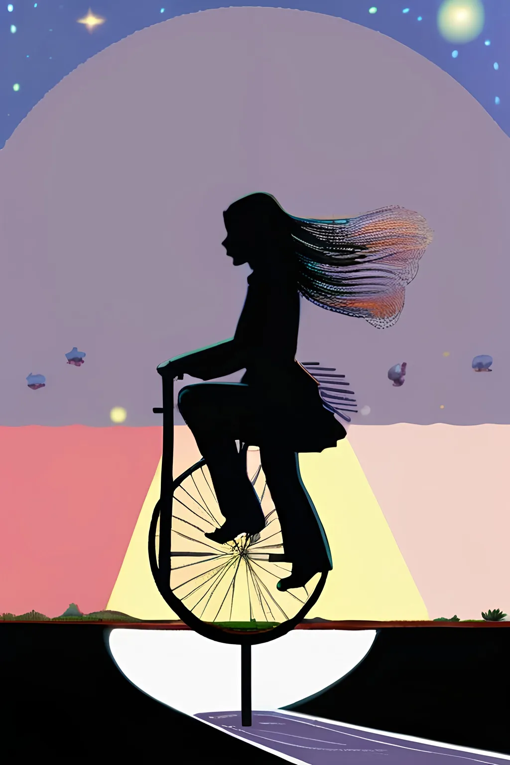 Prompt: Hope Sandoval riding a unicycle 