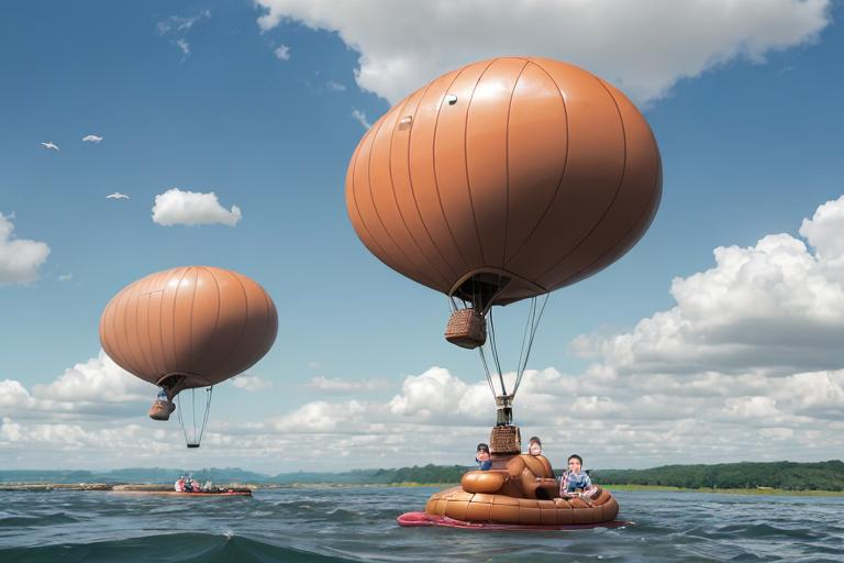 Prompt: A family of blimps out for a leisurely Sunday afternoon float