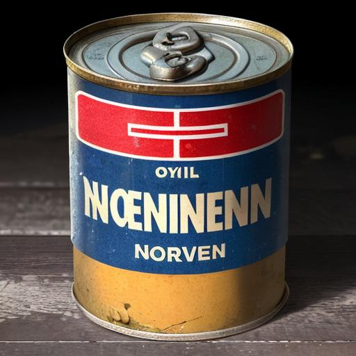 Prompt: Genuine canned Norwegian teeth in oil 
