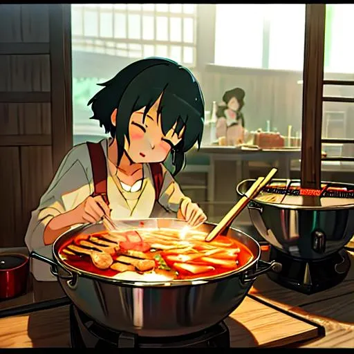 Prompt: Scenes from the Studio Ghibli film “Lesbian Barbecue Apocalypse”, Miyazaki, lesbians in love, wholesome, whimsical machines, yakitori 