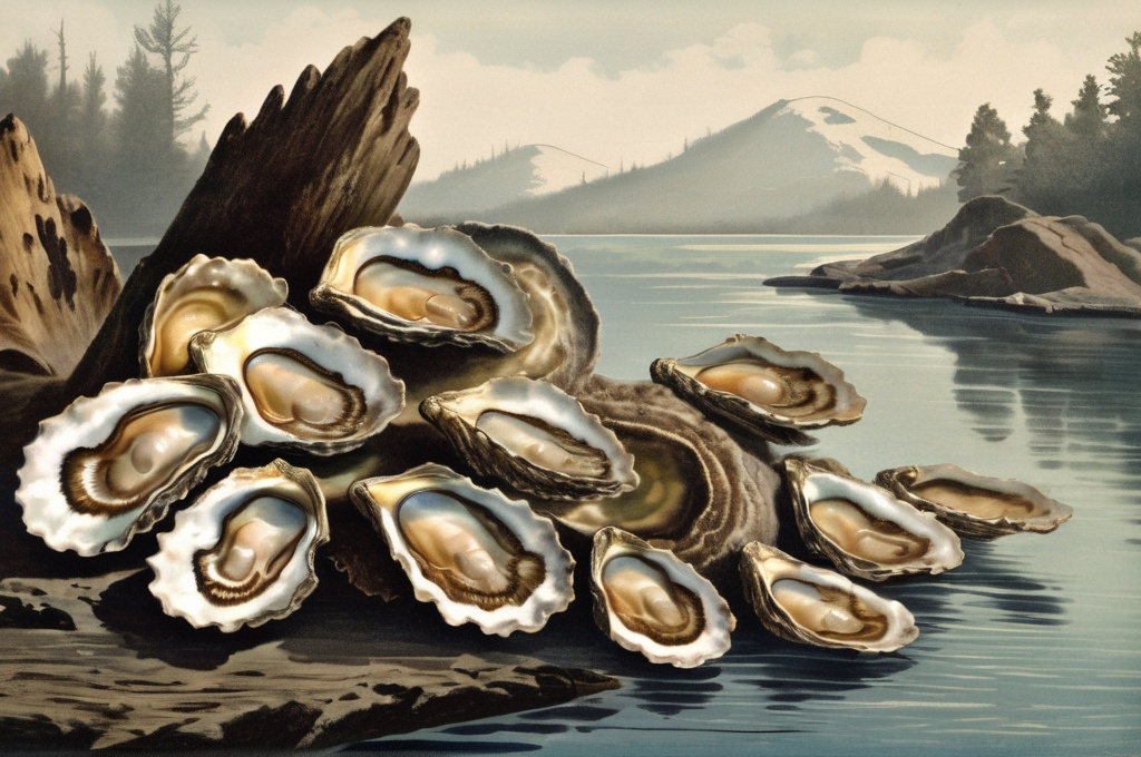 Prompt: 1919 Encyclopedia illustration of Pleistocene woolly oysters 