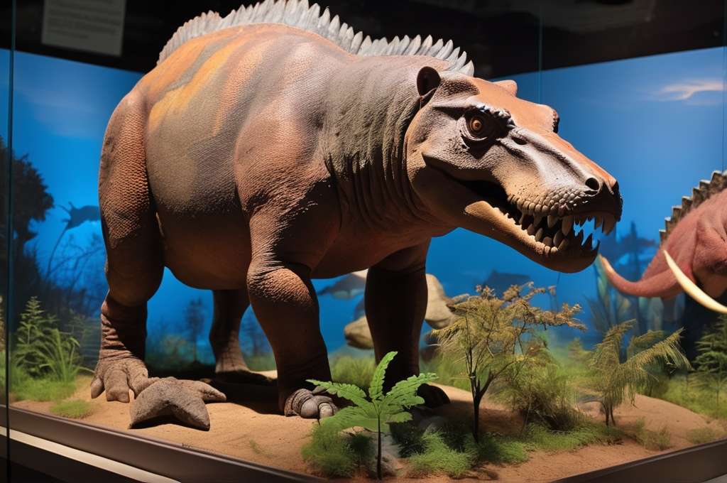 Prompt: Peabody Museum prehistoric land gar diorama 