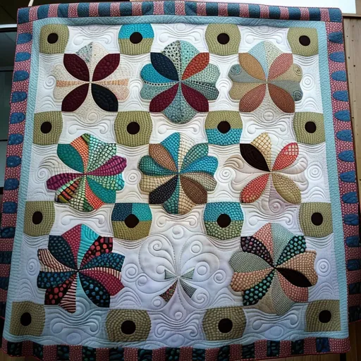 Prompt: Dancing Amoebas pattern handmade quilt 