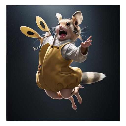 Prompt: professional product photo of a screaming pika, floating suspended midair, intricate fabric details, fashion product catalog image, behance hd, studio lighting, front view, square image