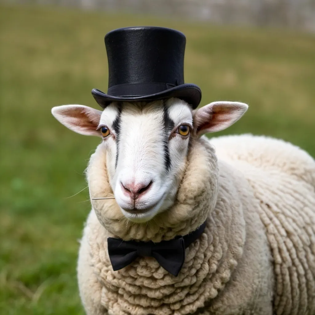 Prompt: Fargon, the nihilistic sheep who wears a monocle 