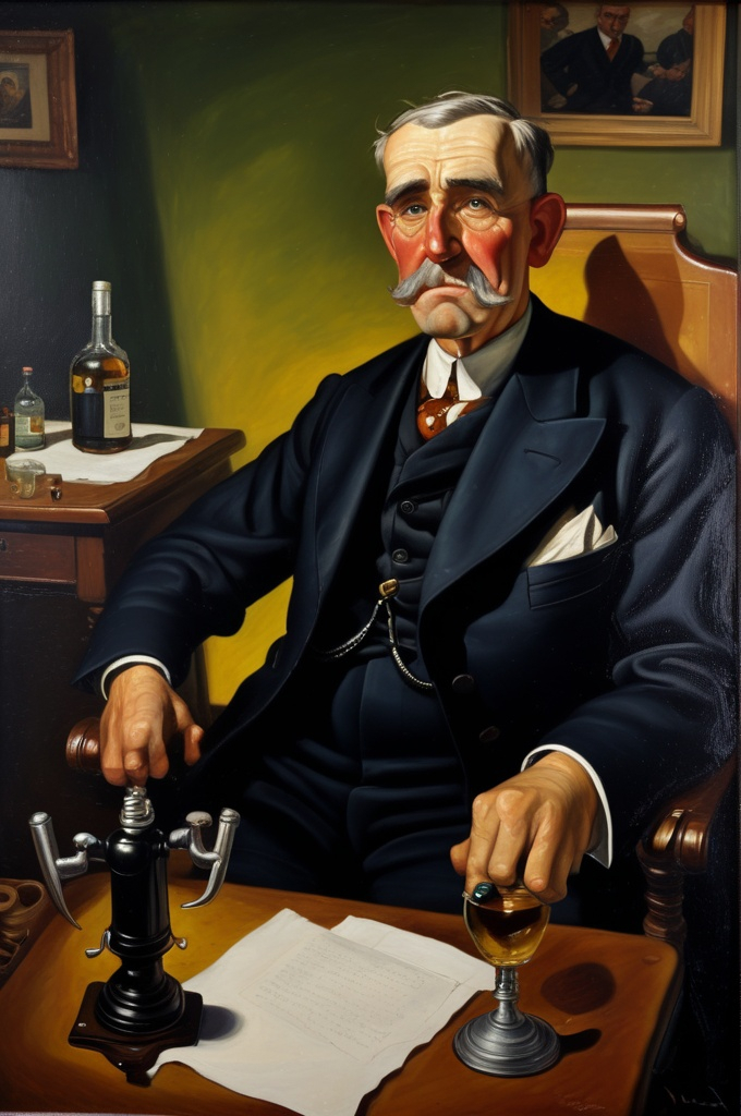 Prompt: Heroic portrait of the inventor of drunken dialing: Charles “Bumpy” Ride, oil on canvas, 1930