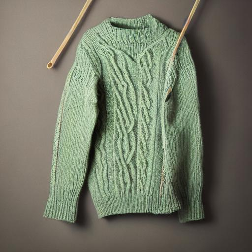 Prompt: professional product photo of a cable knit Kelly green tweed sweater, Aran, floating suspended midair, intricate fabric details, fashion product catalog image, behance hd, studio lighting, front view, square image