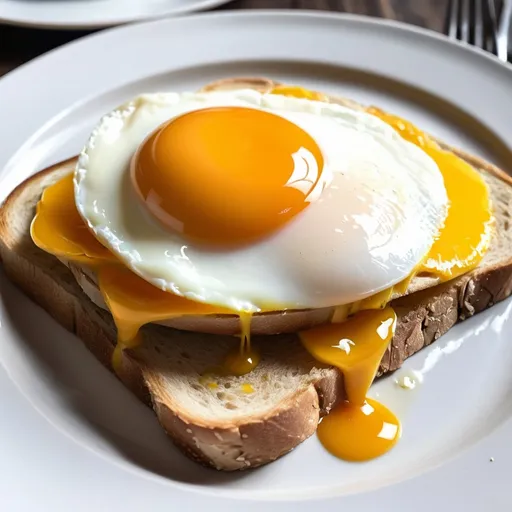 Prompt: A plate of yolk gargling Alice on toast for brunch 