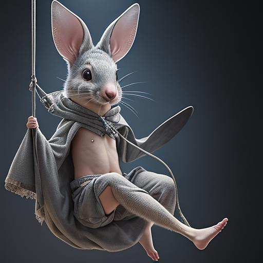 Prompt: professional product photo of a bilby, floating suspended midair, intricate fabric details, fashion product catalog image, behance hd, studio lighting, front view, square image