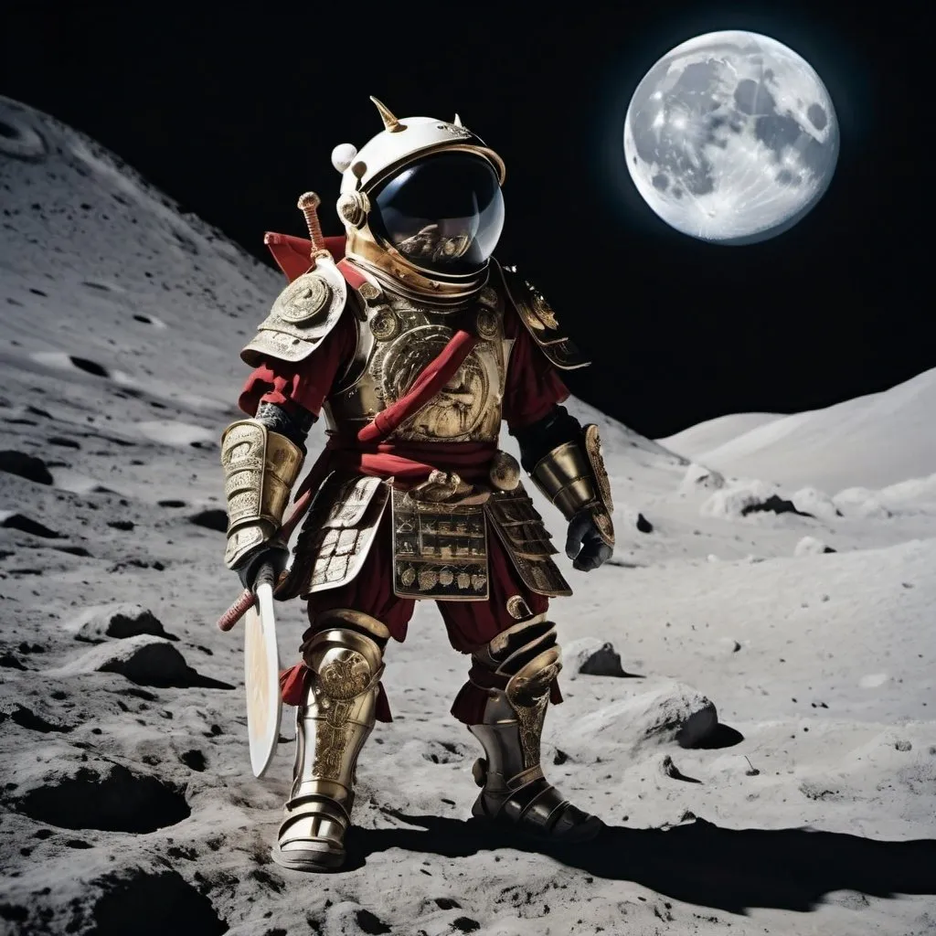 Prompt: Ancient Romans versus Samurai on the moon