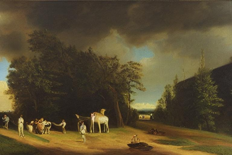 Prompt: Pristogolnsett, 1820, oil on board 