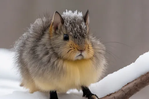 Prompt: Sharp photograph of a hairy buttercunt, winter, Michigan