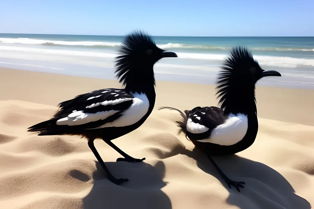 Prompt: Hairy magpies at the beach 