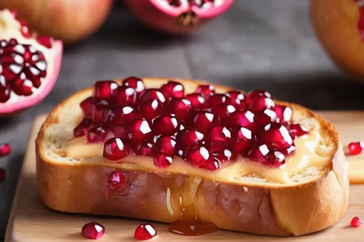 Prompt: Pomegranate cheese toast Tik Tok trend