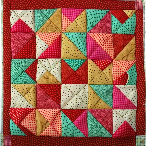 Prompt: “Cheesegasm” pattern handmade crazy quilt 