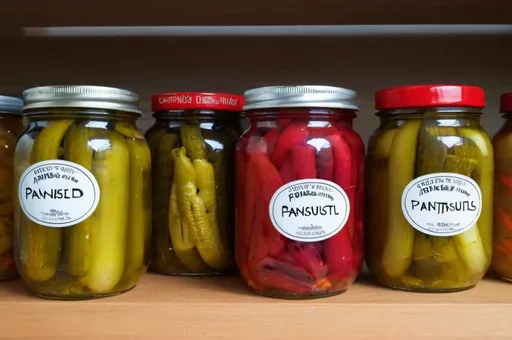 Prompt: Jars of pickled pantsuits 