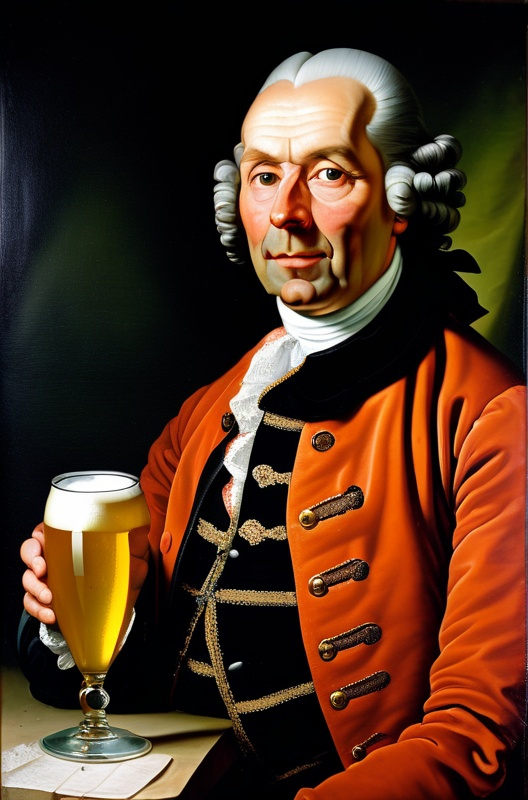 Prompt: Heroic portrait of the inventor of beer, Johann Beer, oil on canvas, 1740