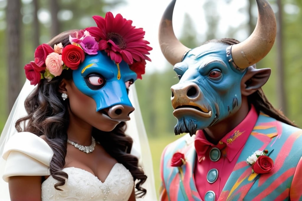 Prompt: The wedding of Porpclops and Bisonhead 