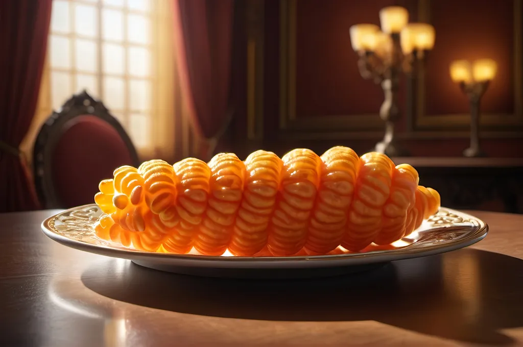 Prompt: One giant Cheeto corn puff on a plate, backlit, photorealistic, on an ornate table, commercial advertising photo, 